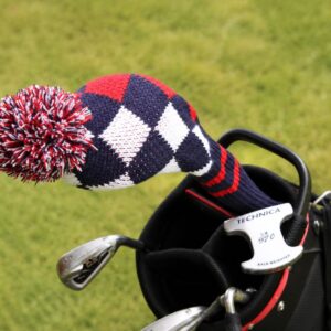 Stickad headcover - Driver - Rutig (röd, blå, vit)